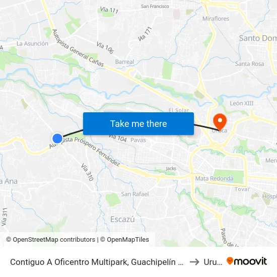 Contiguo A Oficentro Multipark, Guachipelín De Escazú to Uruca map