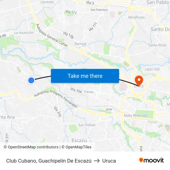 Club Cubano, Guachipelín De Escazú to Uruca map