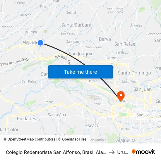 Colegio Redentorista San Alfonso, Brasil Alajuela to Uruca map