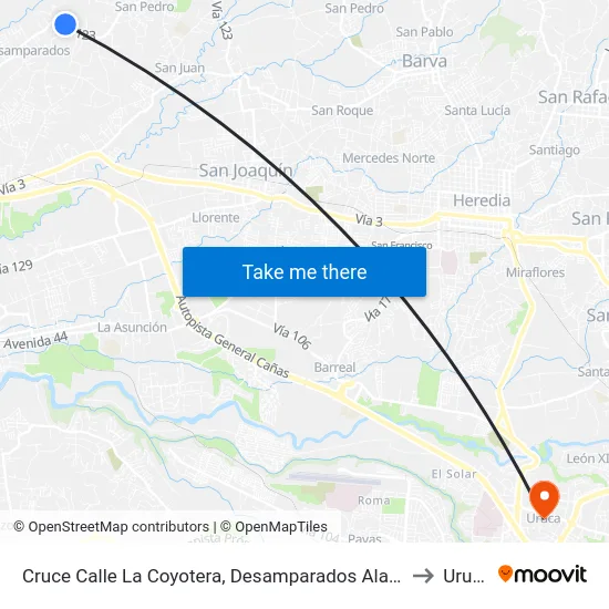 Cruce Calle La Coyotera, Desamparados Alajuela to Uruca map