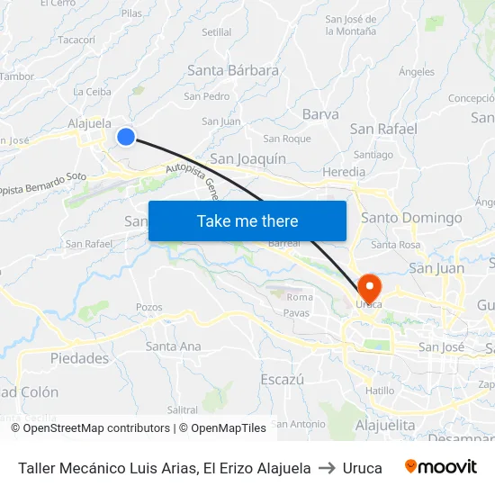 Taller Mecánico Luis Arias, El Erizo Alajuela to Uruca map