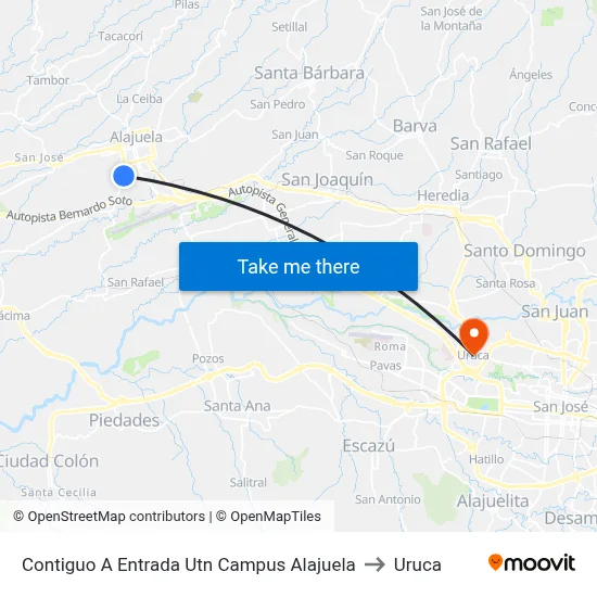 Contiguo A Entrada Utn Campus Alajuela to Uruca map