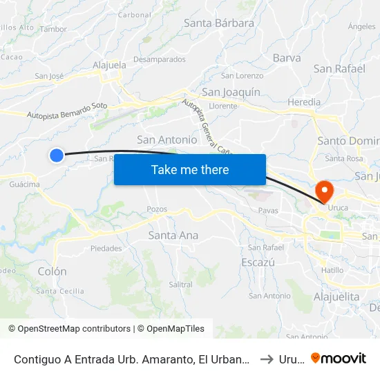 Contiguo A Entrada Urb. Amaranto, El Urbano Alajuela to Uruca map