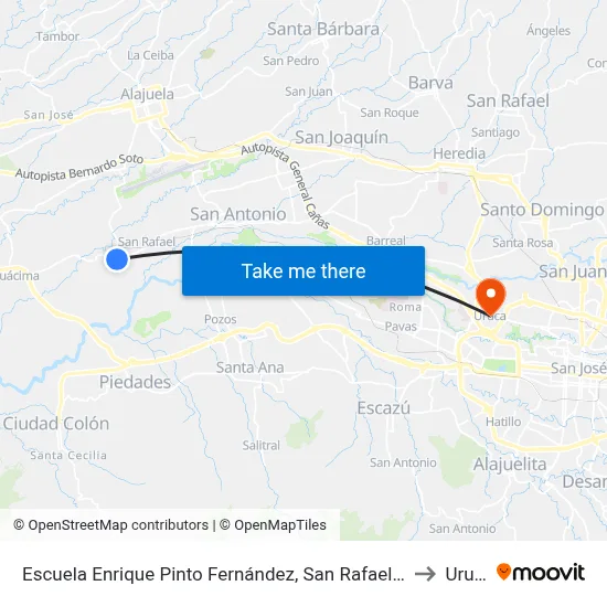 Escuela Enrique Pinto Fernández, San Rafael Alajuela to Uruca map