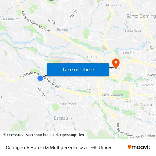 Contiguo A Rotonda Multiplaza Escazú to Uruca map