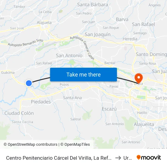 Centro Penitenciario Cárcel Del Virilla, La Reforma Alajuela to Uruca map