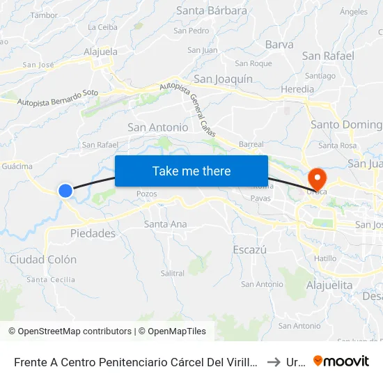 Frente A Centro Penitenciario Cárcel Del Virilla, La Reforma Alajuela to Uruca map