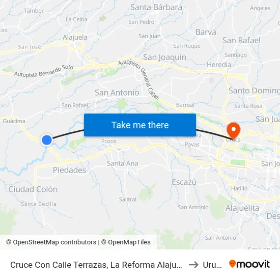 Cruce Con Calle Terrazas, La Reforma Alajuela to Uruca map