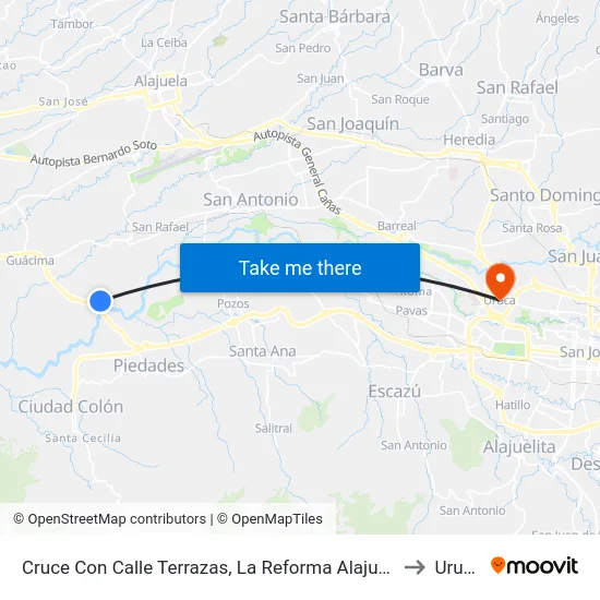 Cruce Con Calle Terrazas, La Reforma Alajuela to Uruca map