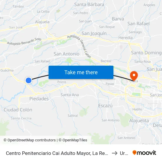 Centro Penitenciario Cai Adulto Mayor, La Reforma Alajuela to Uruca map