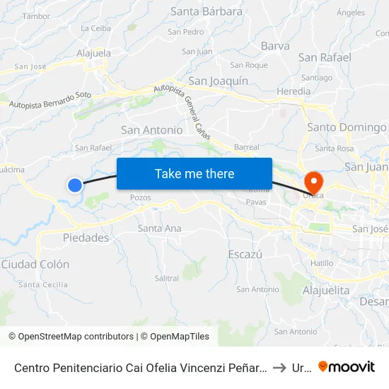 Centro Penitenciario Cai Ofelia Vincenzi Peñaranda, La Reforma Alajuela to Uruca map