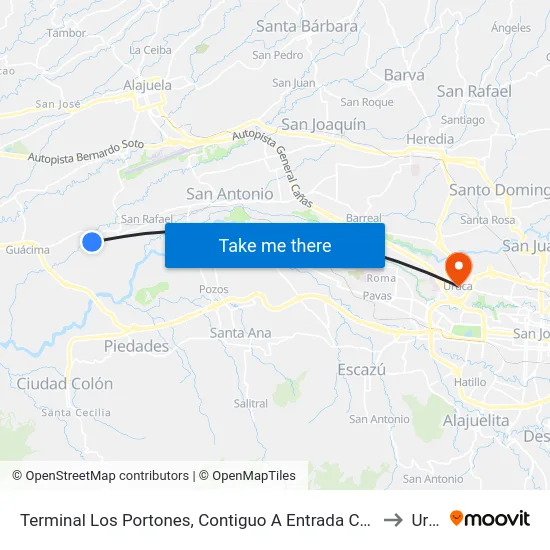 Terminal Los Portones, Contiguo A Entrada Cond. Terrazas Del Norte to Uruca map