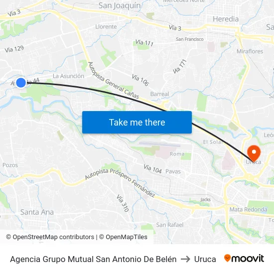 Agencia Grupo Mutual San Antonio De Belén to Uruca map