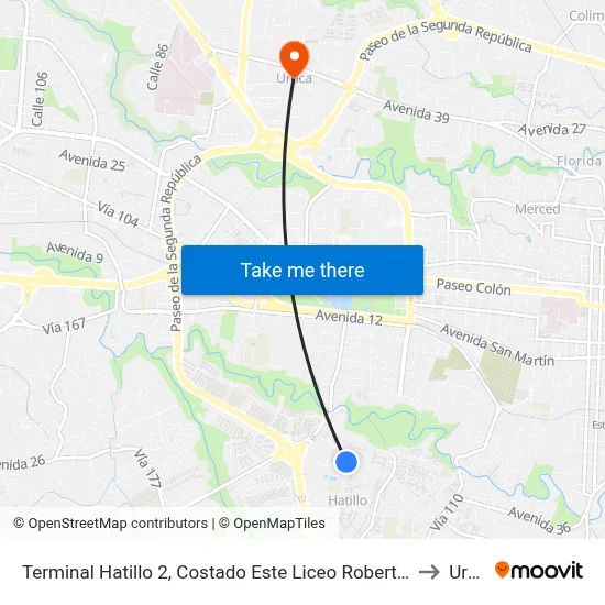 Terminal Hatillo 2, Costado Este Liceo Roberto Brenes Mesén to Uruca map