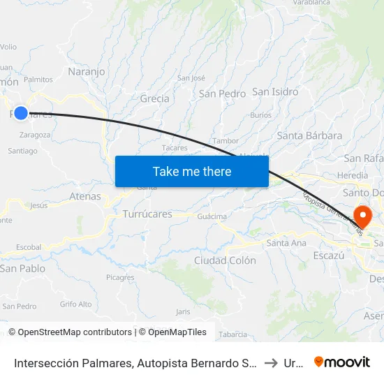 Intersección Palmares, Autopista Bernardo Soto Palmares to Uruca map
