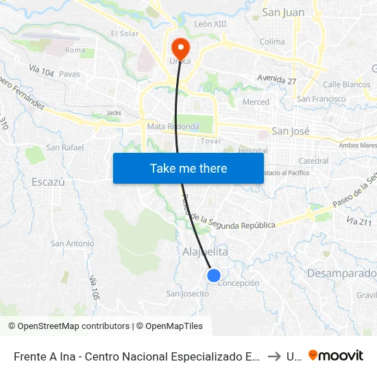 Frente A Ina - Centro Nacional Especializado En Procesos Artesanal, Chorotega Alajuelita to Uruca map