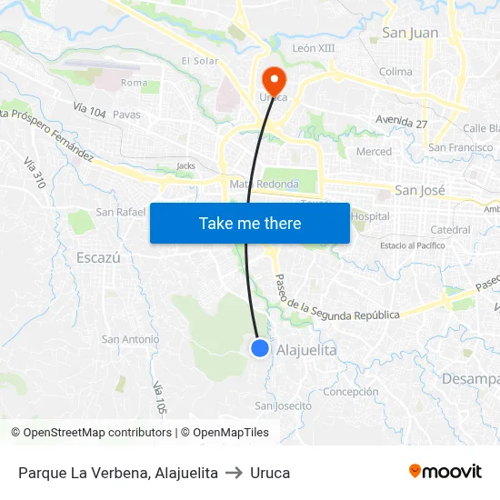 Parque La Verbena, Alajuelita to Uruca map