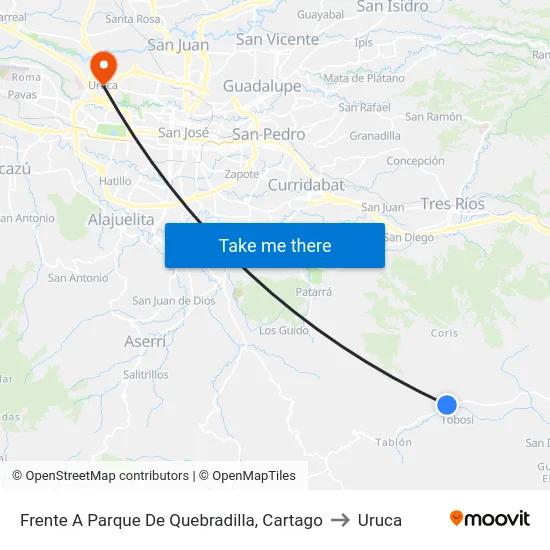 Frente A Parque De Quebradilla, Cartago to Uruca map