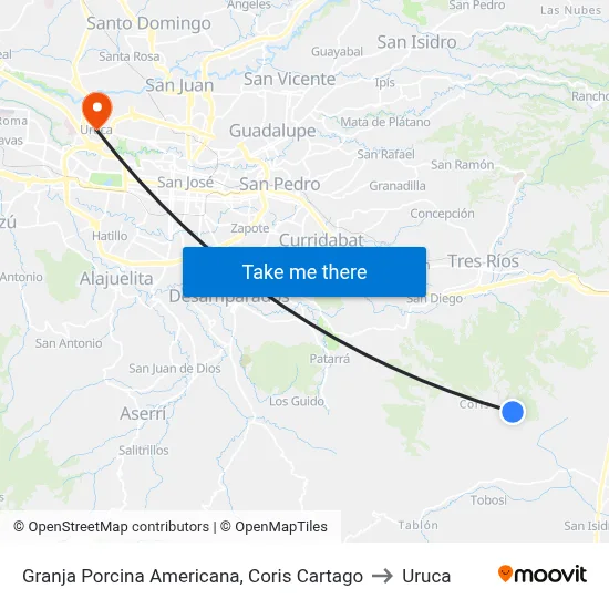 Granja Porcina Americana, Coris Cartago to Uruca map