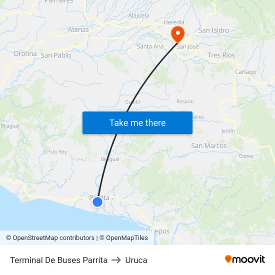 Terminal De Buses Parrita to Uruca map