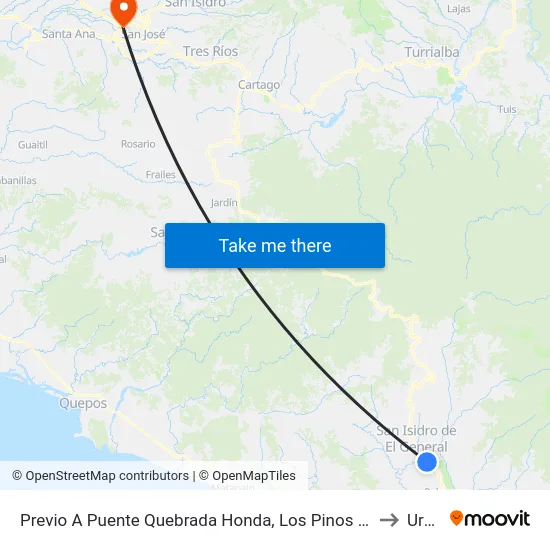 Previo A Puente Quebrada Honda, Los Pinos Perez Zeledón to Uruca map