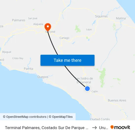 Terminal Palmares, Costado Sur De Parque Palmares to Uruca map