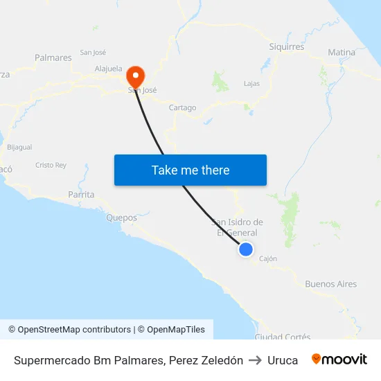 Supermercado Bm Palmares, Perez Zeledón to Uruca map