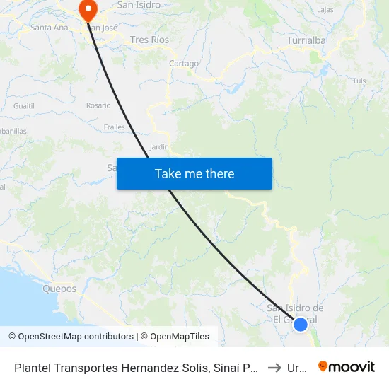 Plantel Transportes Hernandez Solis, Sinaí Pérez Zeledón to Uruca map