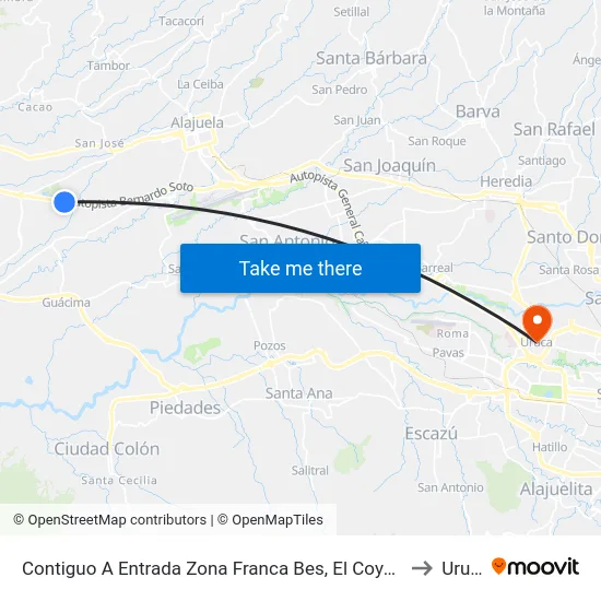 Contiguo A Entrada Zona Franca Bes, El Coyol Alajuela to Uruca map