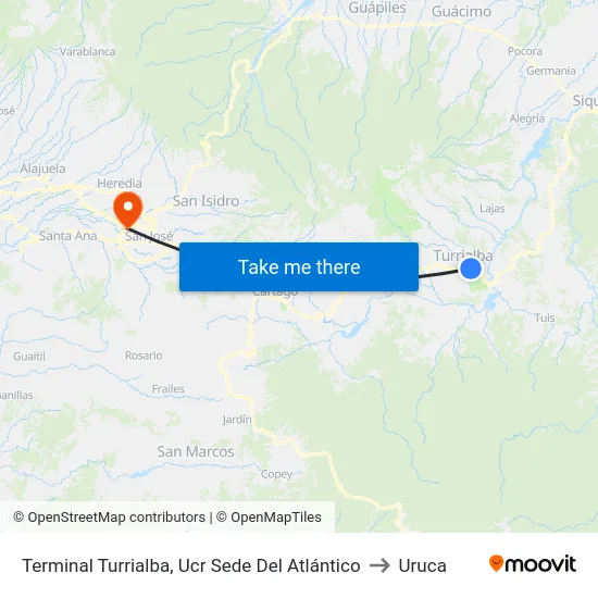 Terminal Turrialba, Ucr Sede Del Atlántico to Uruca map