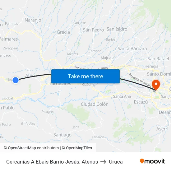 Cercanias A Ebais Barrio Jesús, Atenas to Uruca map