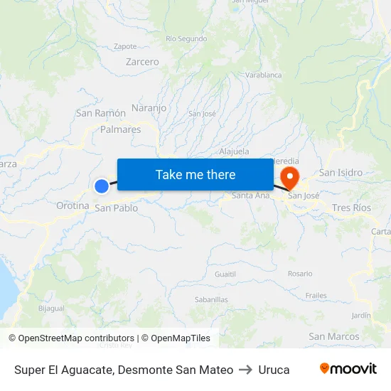 Super El Aguacate, Desmonte San Mateo to Uruca map