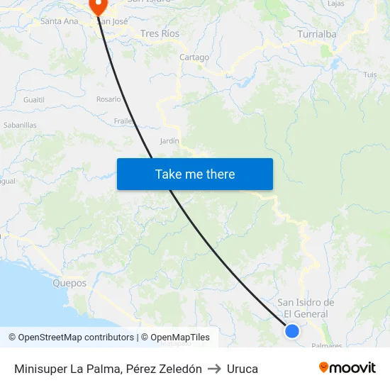 Minisuper La Palma, Pérez Zeledón to Uruca map