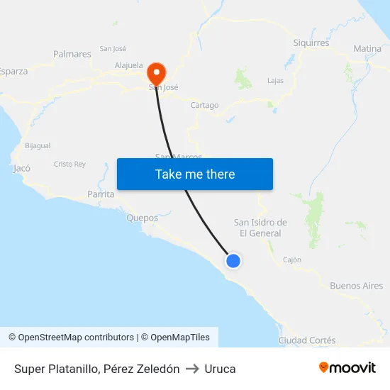 Super Platanillo, Pérez Zeledón to Uruca map