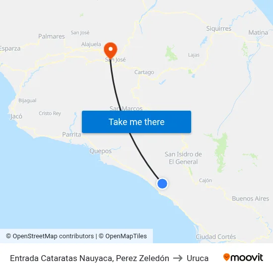 Entrada Cataratas Nauyaca, Perez Zeledón to Uruca map