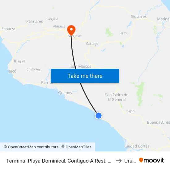 Terminal Playa Dominical, Contiguo A Rest. El Coco to Uruca map