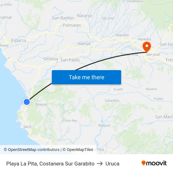 Playa La Pita, Costanera Sur Garabito to Uruca map