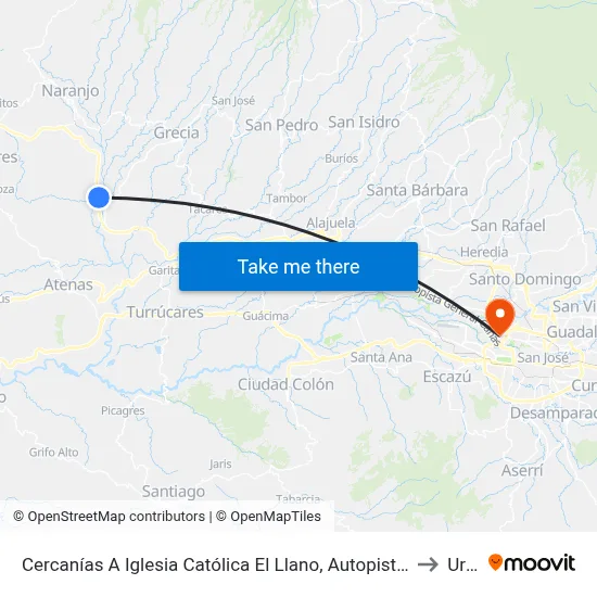 Cercanías A Iglesia Católica El Llano, Autopista Bernardo Soto Naranjo to Uruca map