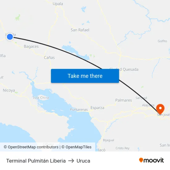 Terminal Pulmitán Liberia to Uruca map