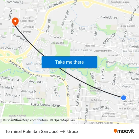 Terminal Pulmitan San José to Uruca map