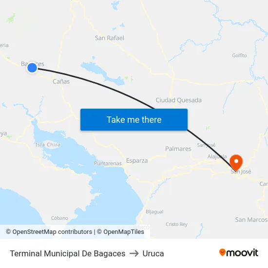 Terminal Municipal De Bagaces to Uruca map