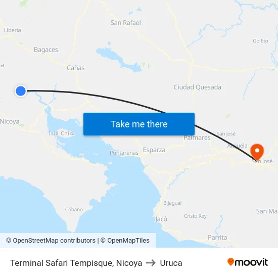 Terminal Safari Tempisque, Nicoya to Uruca map