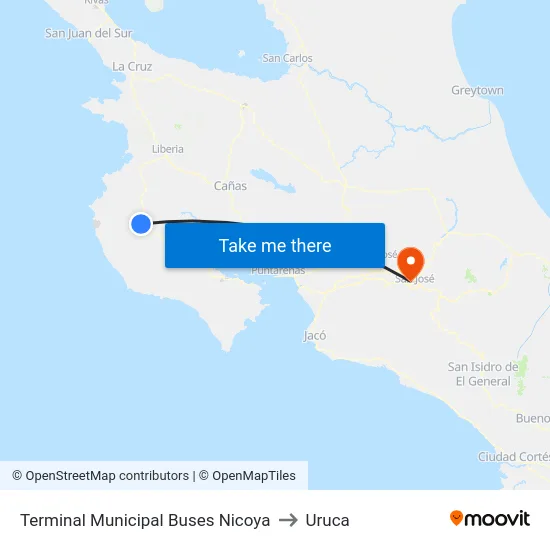 Terminal Municipal Buses Nicoya to Uruca map