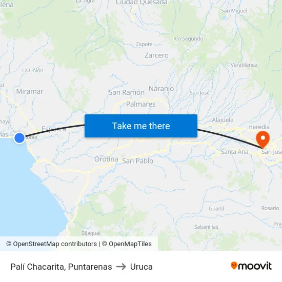 Palí Chacarita, Puntarenas to Uruca map
