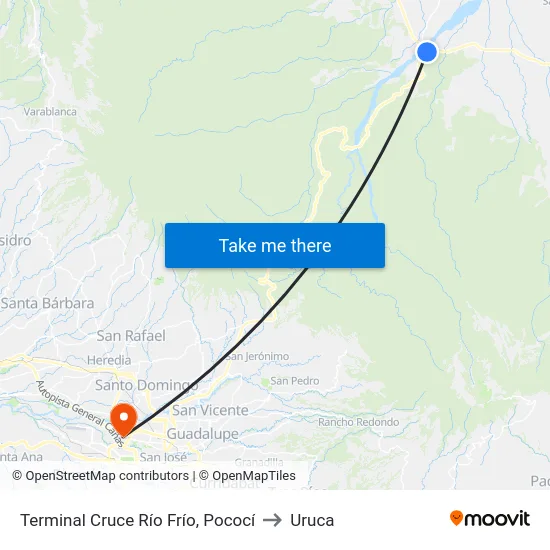Terminal Cruce Río Frío, Pococí to Uruca map
