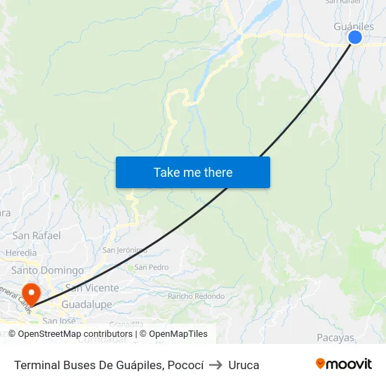 Terminal Buses De Guápiles, Pococí to Uruca map