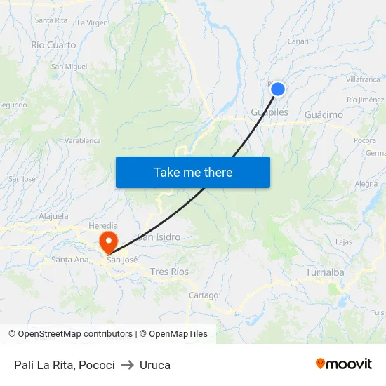 Palí La Rita, Pococí to Uruca map