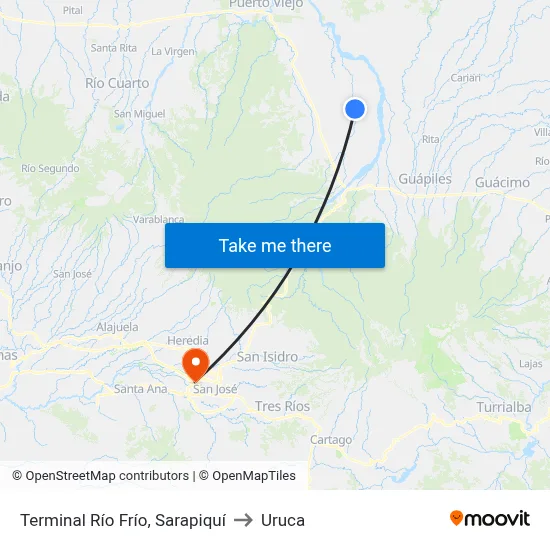 Terminal Río Frío, Sarapiquí to Uruca map