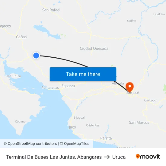 Terminal De Buses Las Juntas, Abangares to Uruca map