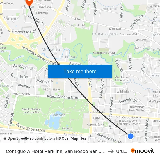Contiguo A Hotel Park Inn, San Bosco San José to Uruca map